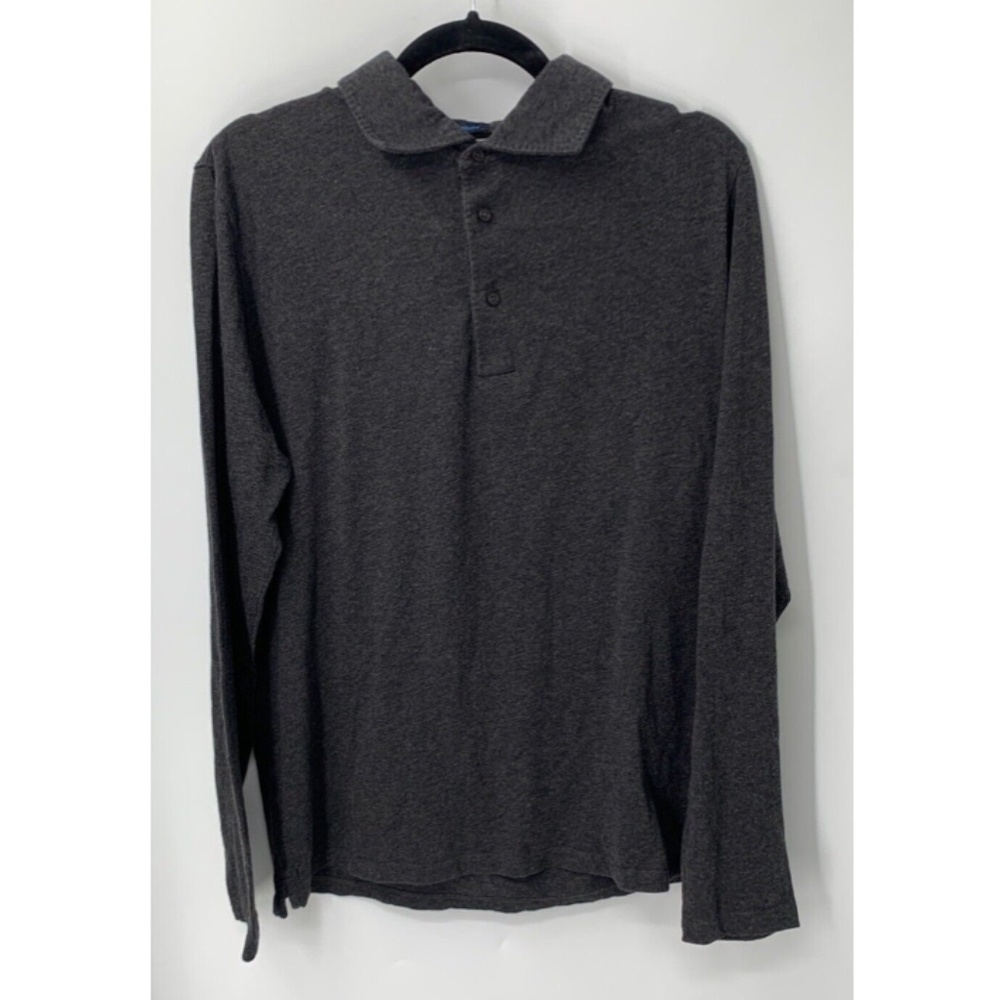 Patrick Assaraf mens heathered gray long sleeves lightweight polo shirt sz L
